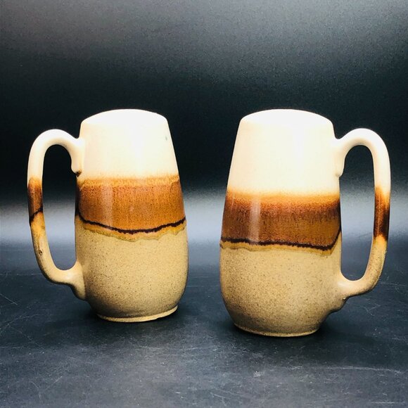 70s BEAUCE Ceramic Oversized Salt Pepper Shaker Set with Handle, Retro Boho - Picture 2 of 10